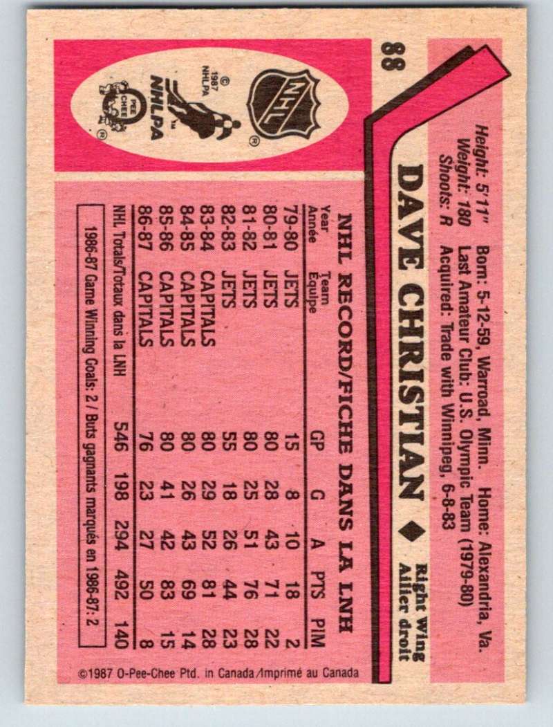 1987-88 O-Pee-Chee #88 Dave Christian Capitals Mint Image 2