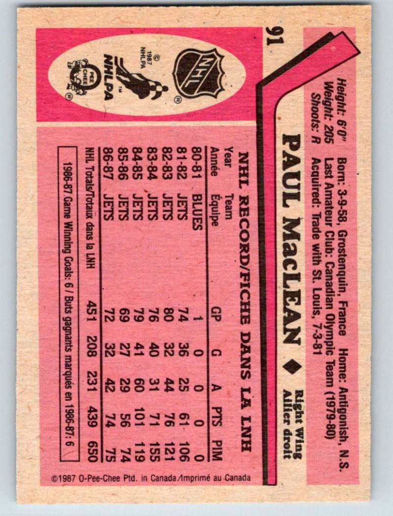 1987-88 O-Pee-Chee #91 Paul MacLean NJ Devils Mint Image 2