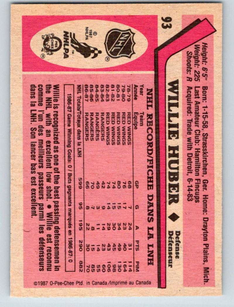 1987-88 O-Pee-Chee #93 Willie Huber Canucks Mint