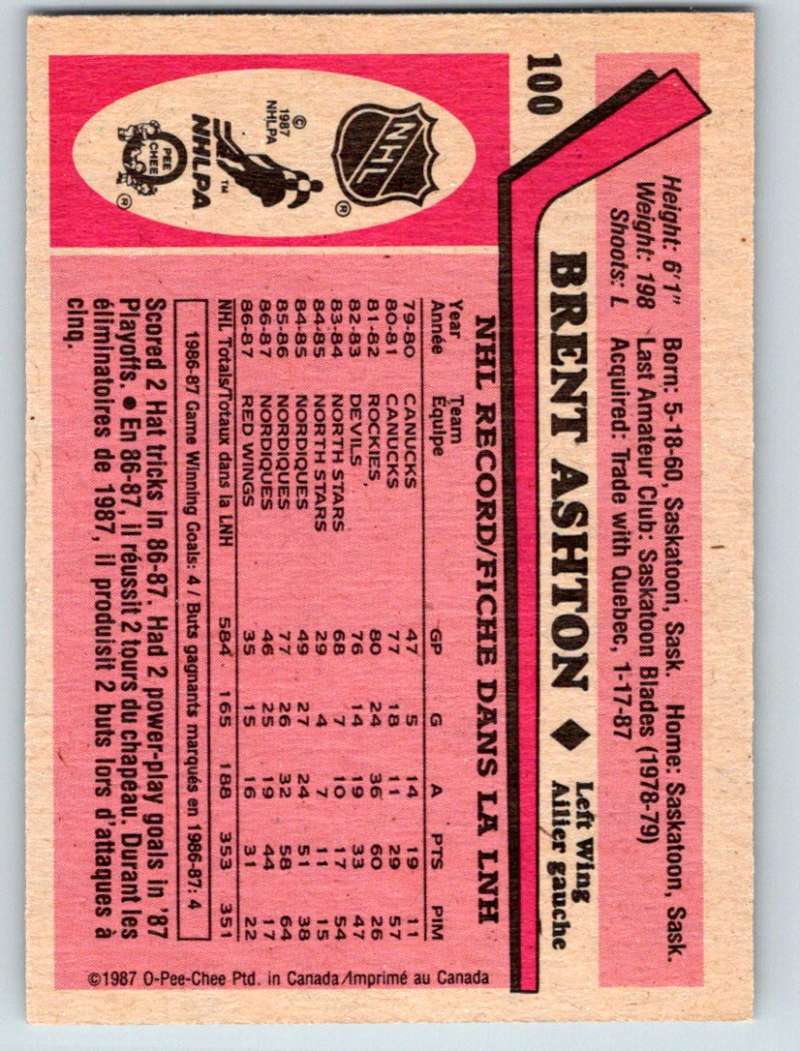 1987-88 O-Pee-Chee #100 Brent Ashton Red Wings Mint