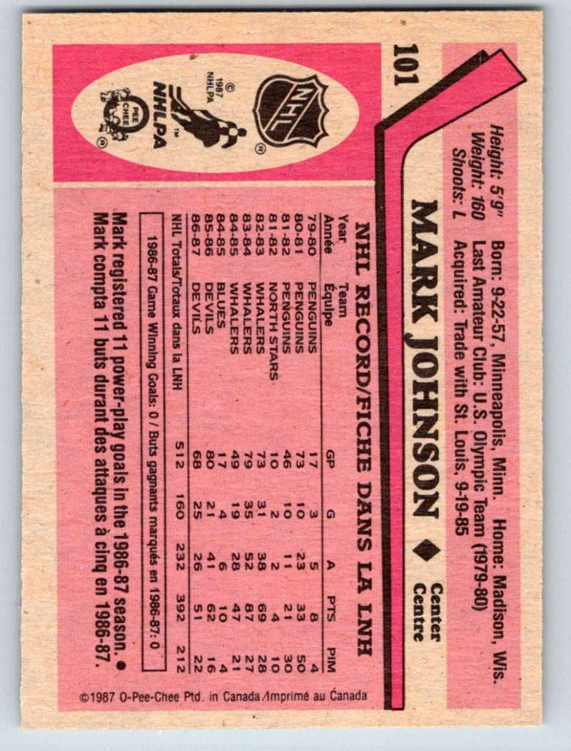 1987-88 O-Pee-Chee #101 Mark Johnson NJ Devils Mint Image 2