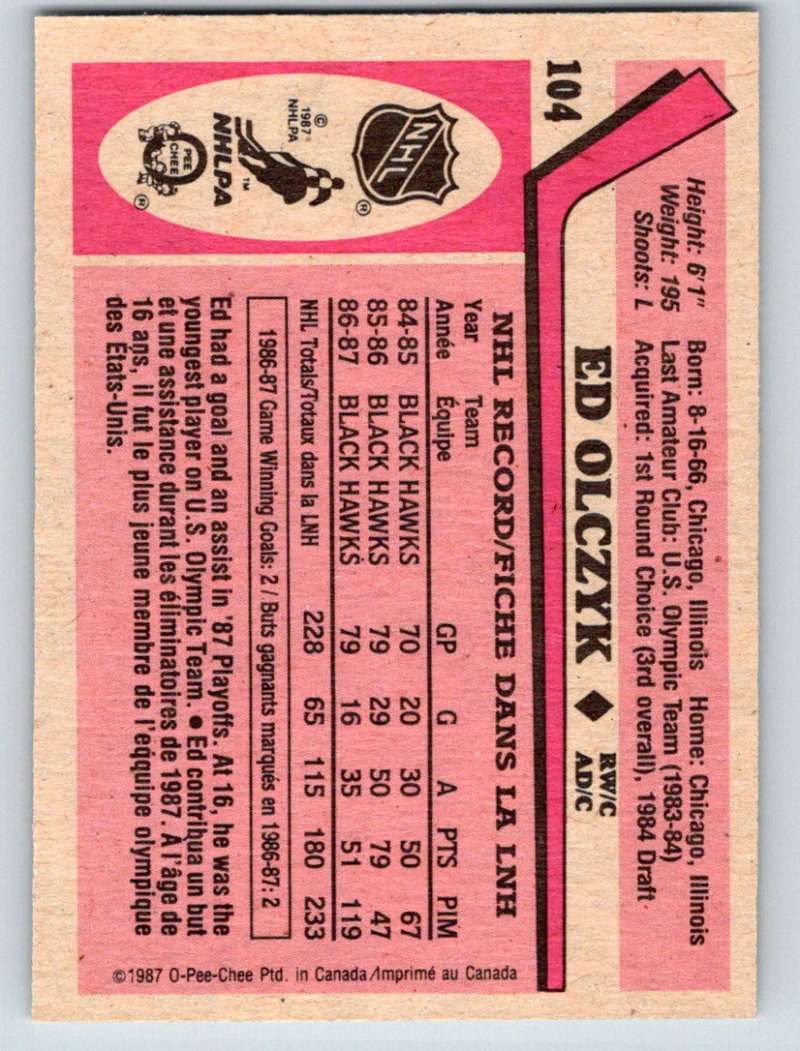 1987-88 O-Pee-Chee #104 Ed Olczyk Maple Leafs Mint