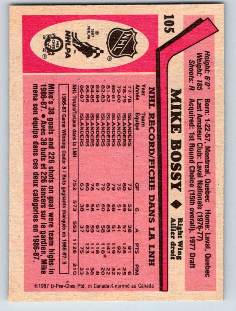 1987-88 O-Pee-Chee #105 Mike Bossy NY Islanders Mint