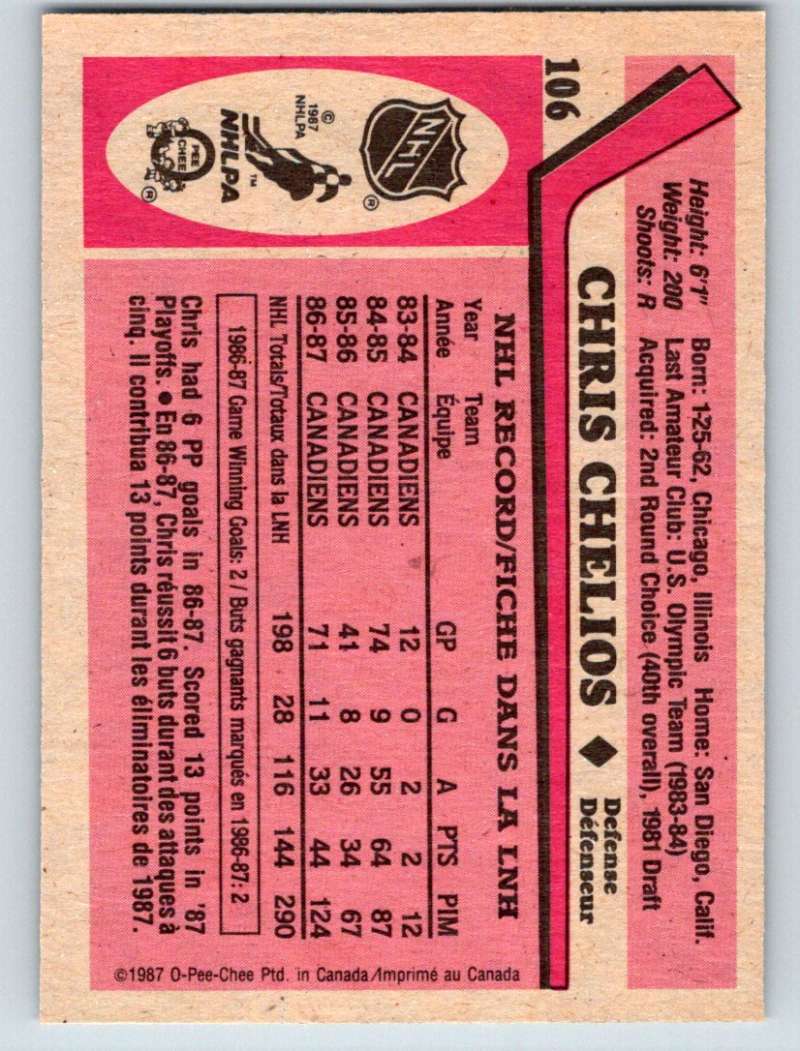 1987-88 O-Pee-Chee #106 Chris Chelios Canadiens Mint
