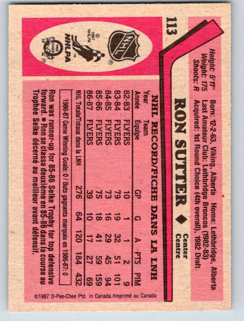 1987-88 O-Pee-Chee #113 Ron Sutter Flyers Mint