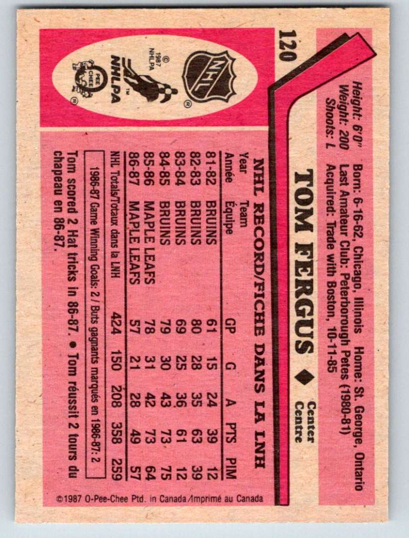 1987-88 O-Pee-Chee #120 Tom Fergus Maple Leafs Mint Image 2