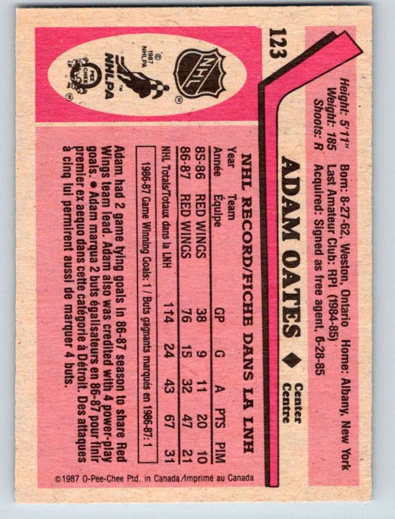 1987-88 O-Pee-Chee #123 Adam Oates RC Rookie Red Wings Mint