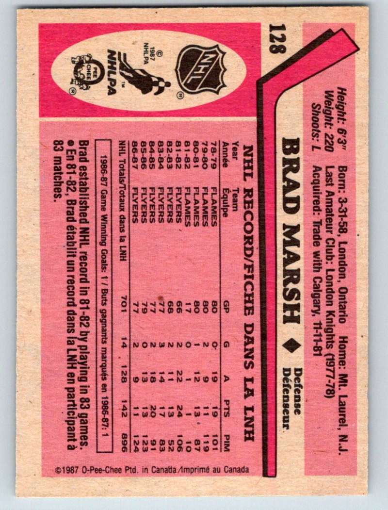 1987-88 O-Pee-Chee #128 Brad Marsh Flyers Mint Image 2