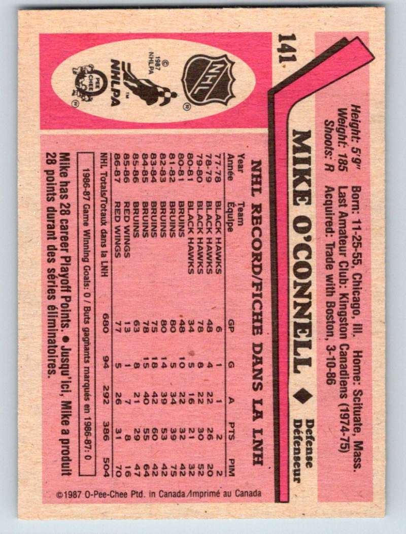 1987-88 O-Pee-Chee #141 Mike O'Connell Red Wings Mint