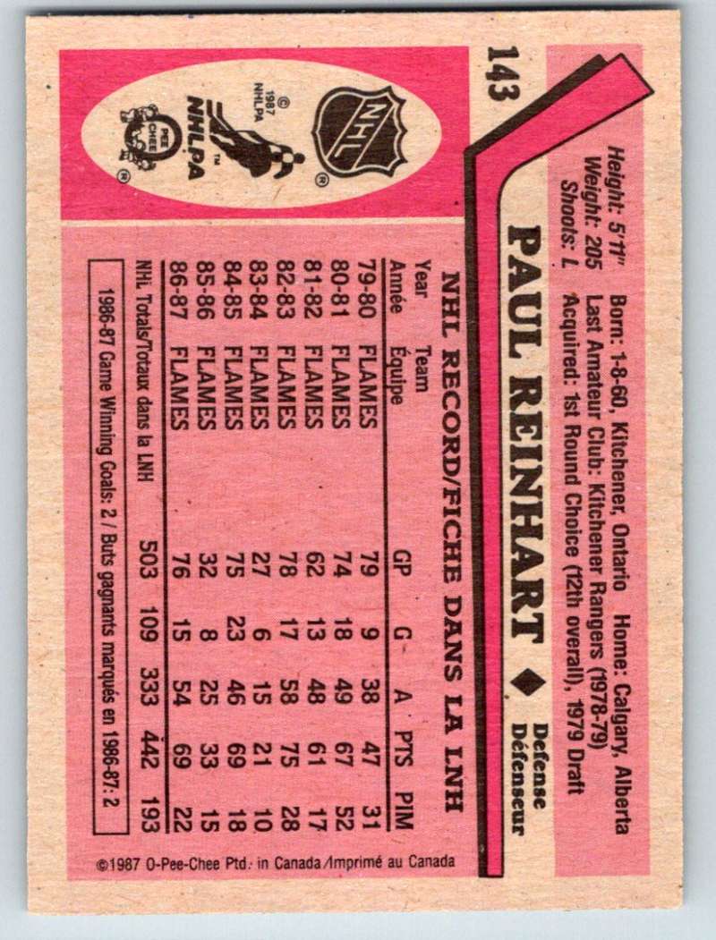 1987-88 O-Pee-Chee #143 Paul Reinhart Flames Mint Image 2