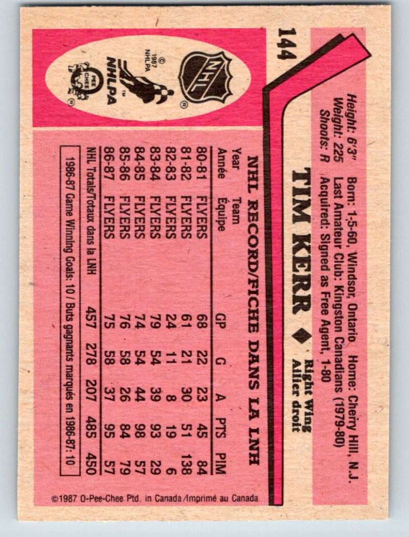 1987-88 O-Pee-Chee #144 Tim Kerr Flyers Mint