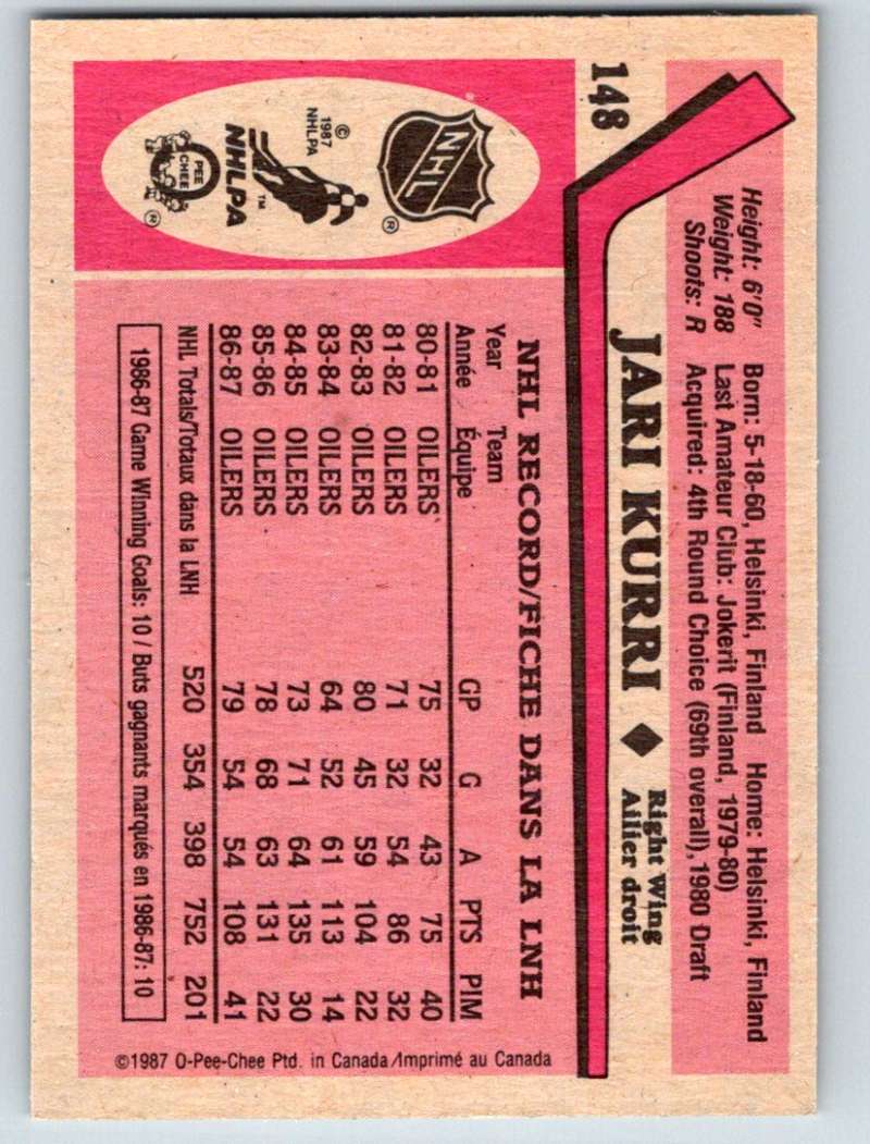1987-88 O-Pee-Chee #148 Jari Kurri Oilers Mint