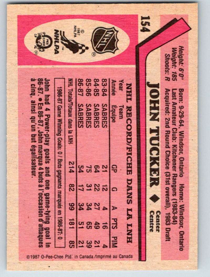 1987-88 O-Pee-Chee #154 John Tucker Sabres Mint Image 2