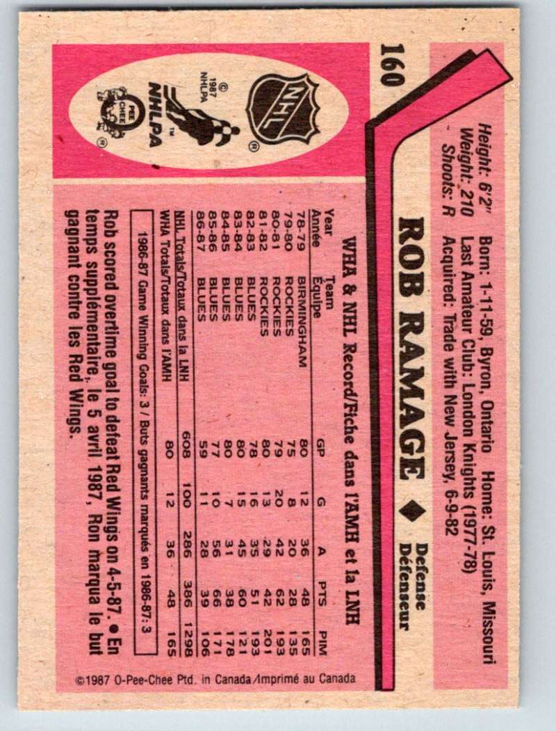 1987-88 O-Pee-Chee #160 Rob Ramage Blues Mint