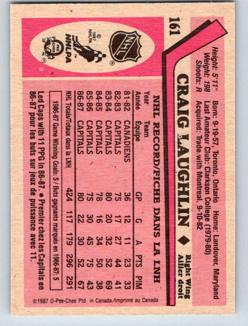 1987-88 O-Pee-Chee #161 Craig Laughlin Capitals Mint Image 2