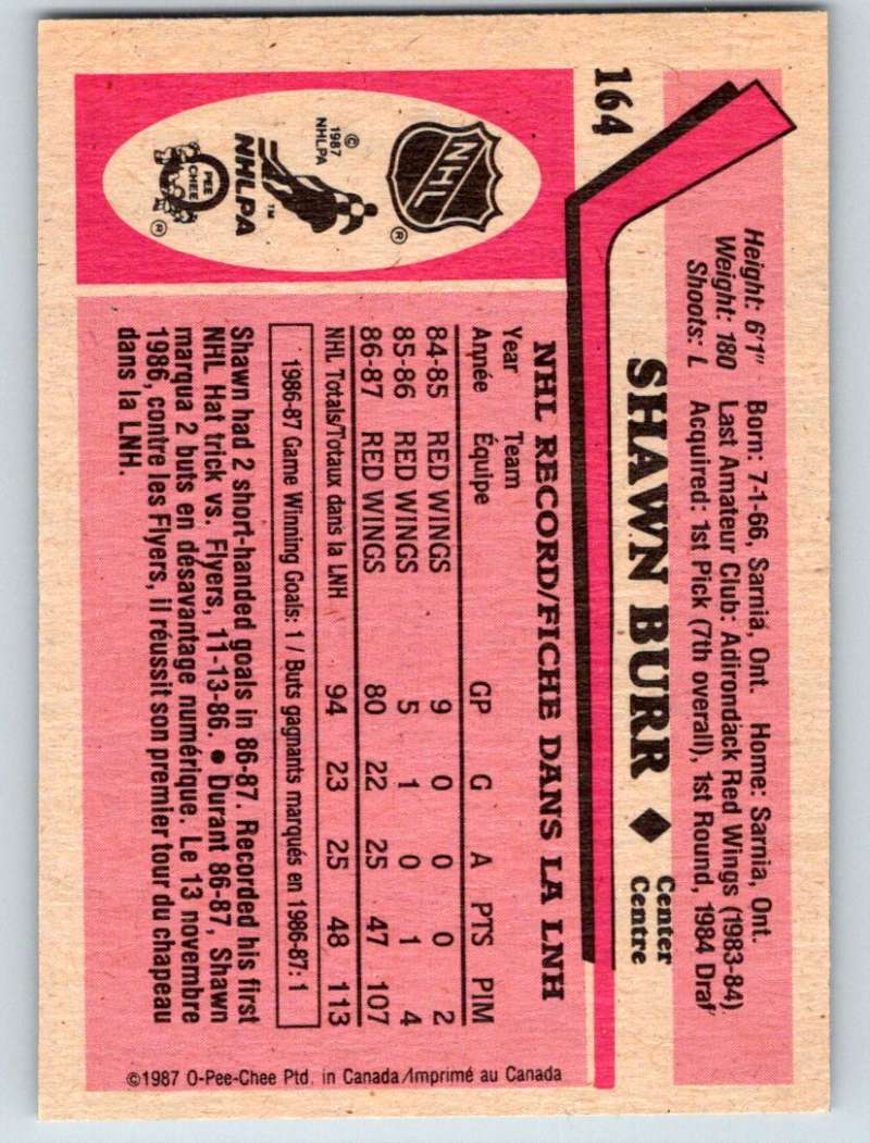 1987-88 O-Pee-Chee #164 Shawn Burr RC Rookie Red Wings Mint