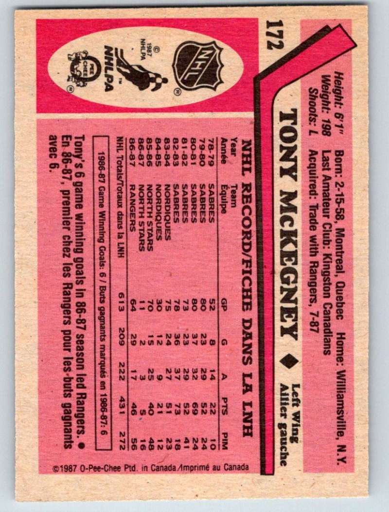 1987-88 O-Pee-Chee #172 Tony McKegney Blues Mint