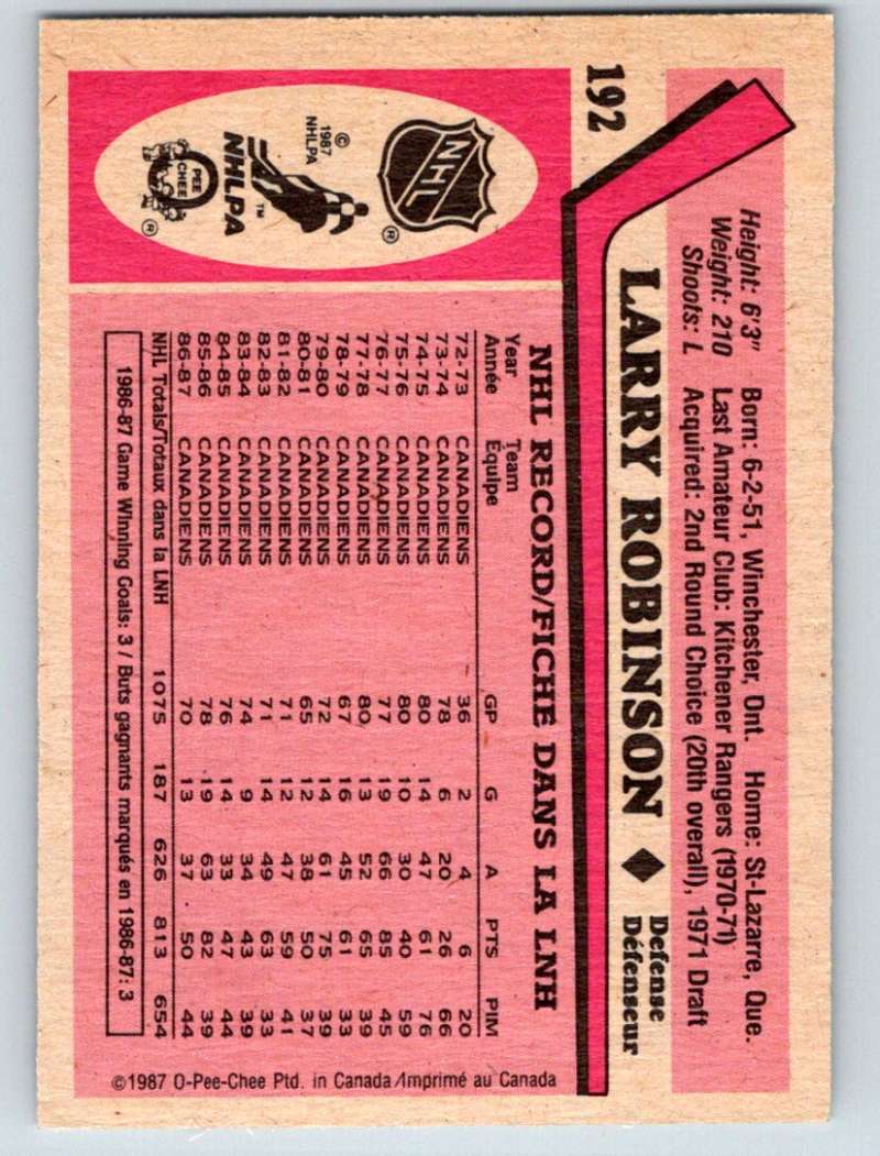 1987-88 O-Pee-Chee #192 Larry Robinson Canadiens Mint