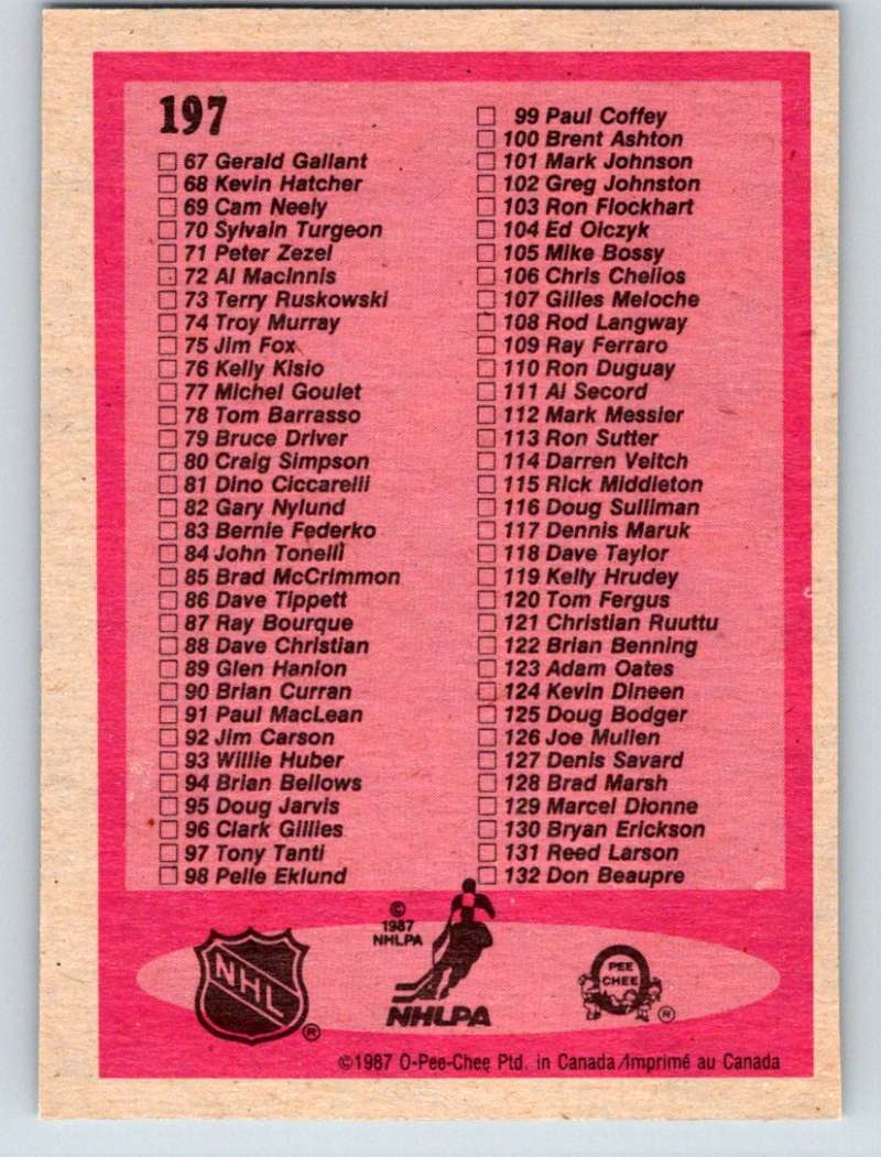1987-88 O-Pee-Chee #197 Checklist Mint