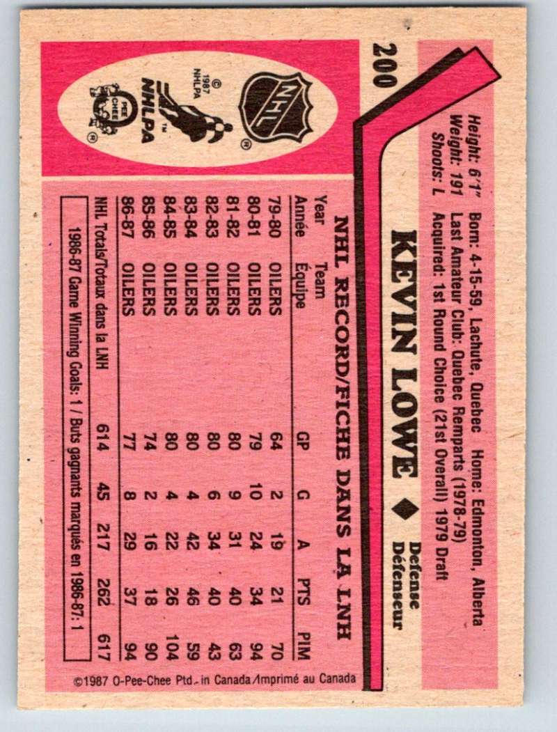 1987-88 O-Pee-Chee #200 Kevin Lowe Oilers Mint