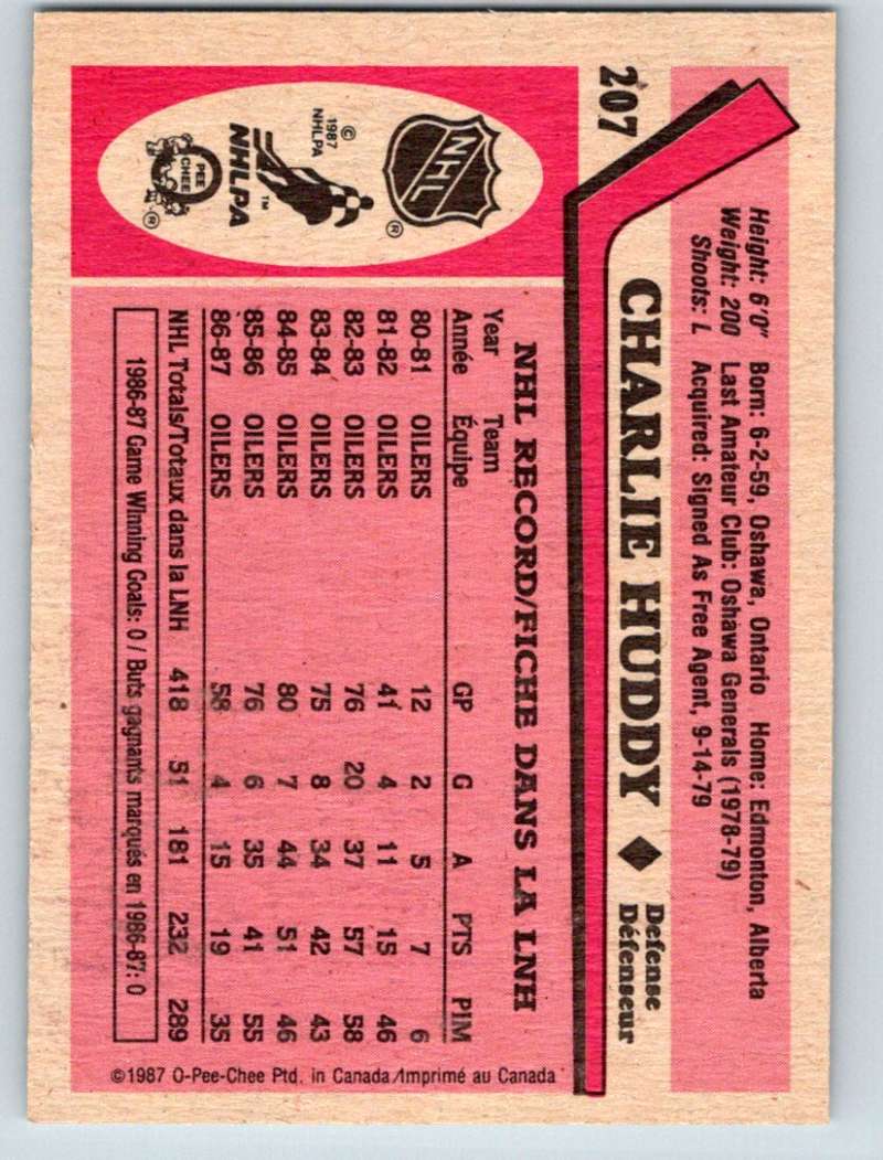 1987-88 O-Pee-Chee #207 Charlie Huddy Oilers Mint