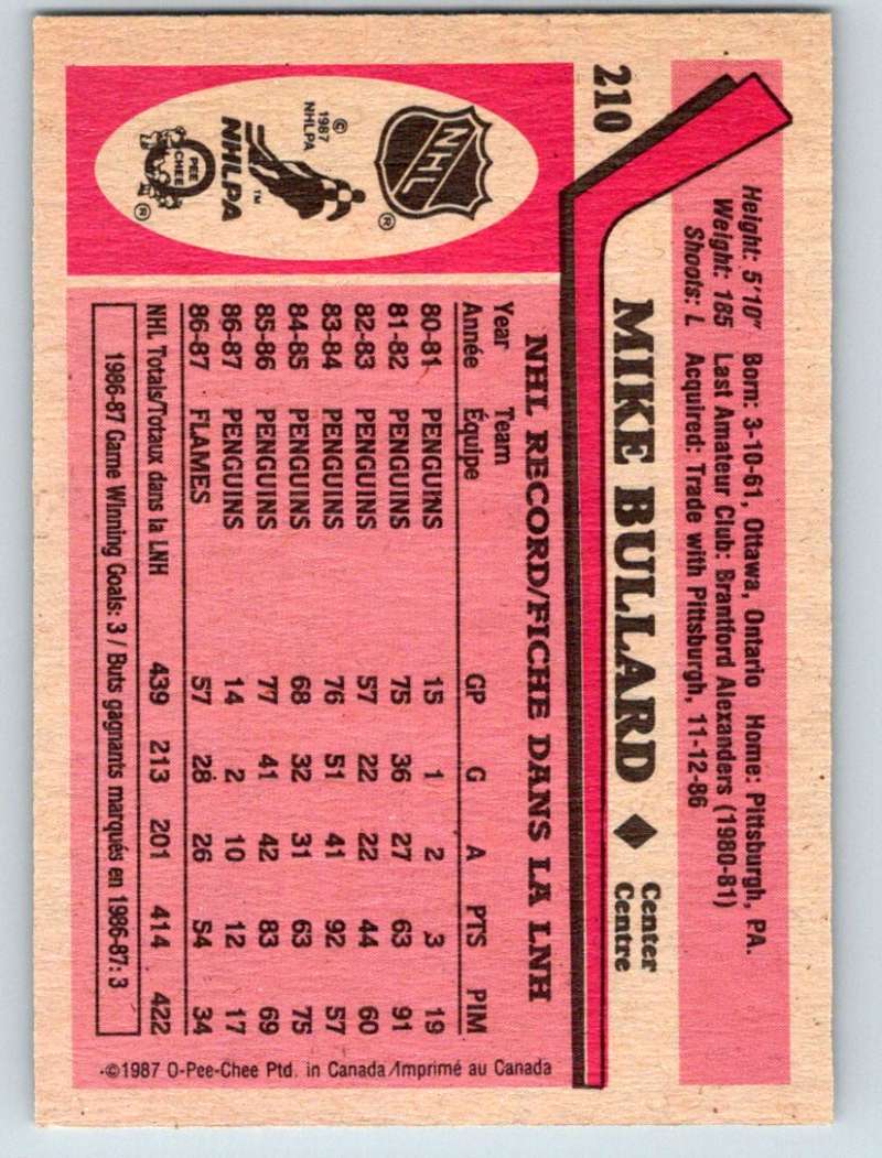 1987-88 O-Pee-Chee #210 Mike Bullard Flames Mint Image 2