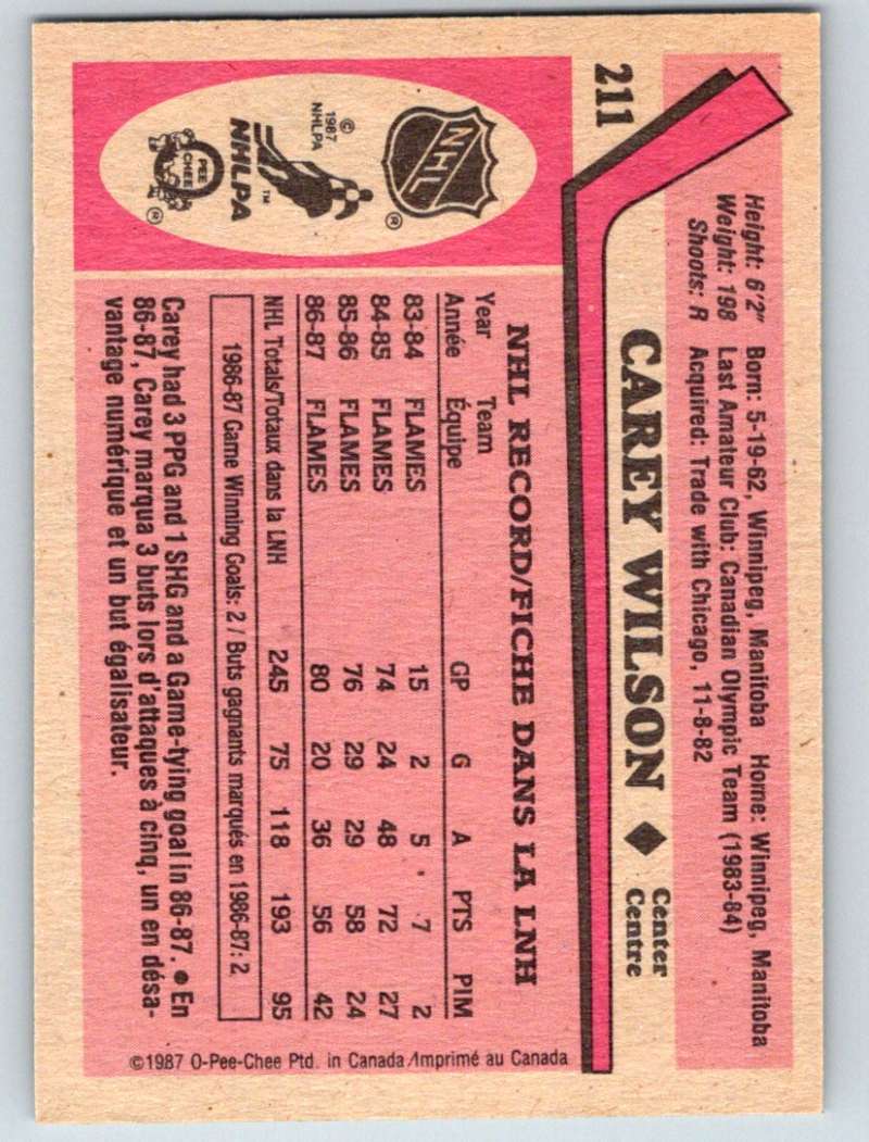 1987-88 O-Pee-Chee #211 Carey Wilson Flames Mint Image 2