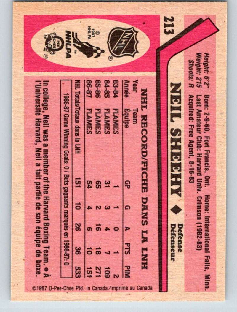 1987-88 O-Pee-Chee #213 Neil Sheehy RC Rookie Flames Mint