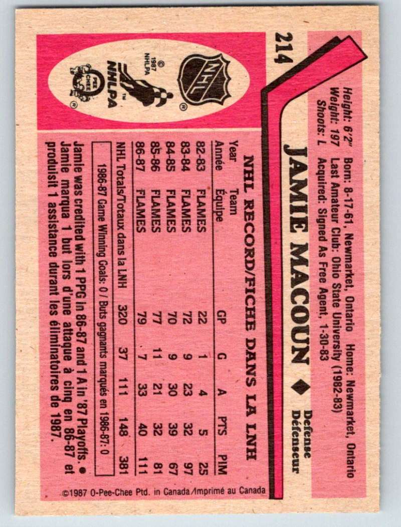1987-88 O-Pee-Chee #214 Jamie Macoun Flames Mint Image 2