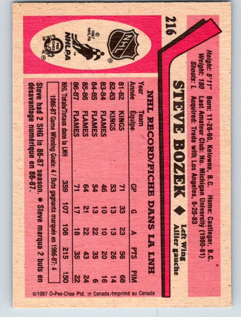 1987-88 O-Pee-Chee #216 Steve Bozek Flames Mint Image 2