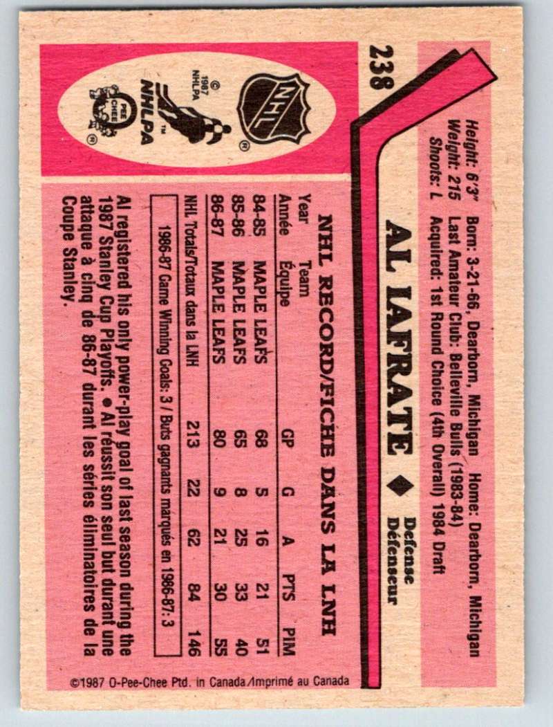 1987-88 O-Pee-Chee #238 Al Iafrate Maple Leafs Mint