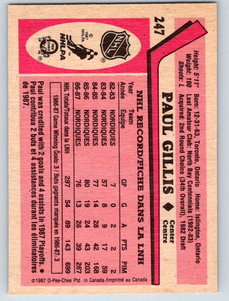 1987-88 O-Pee-Chee #247 Paul Gillis Nordiques Mint Image 2