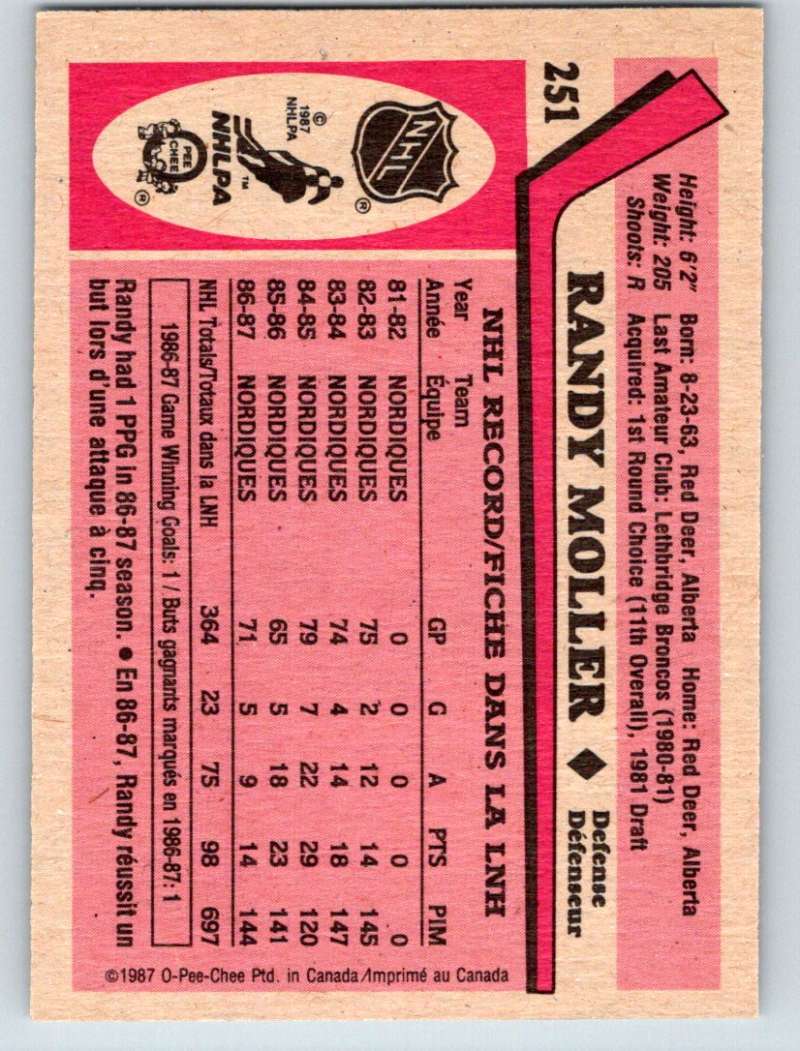 1987-88 O-Pee-Chee #251 Randy Moller Nordiques Mint