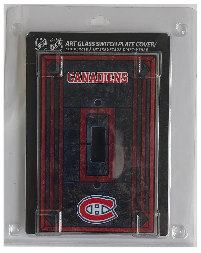 Montreal Canadiens 5"x3.5" Art Glass Switch Plate Cover With Screws Image 1
