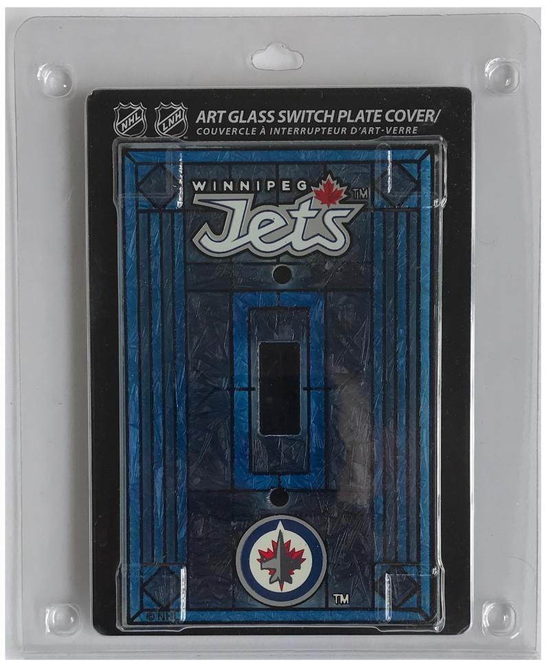 Winnipeg Jets 5"x3.5" Art Glass Switch Plate Cover With Screws Image 1