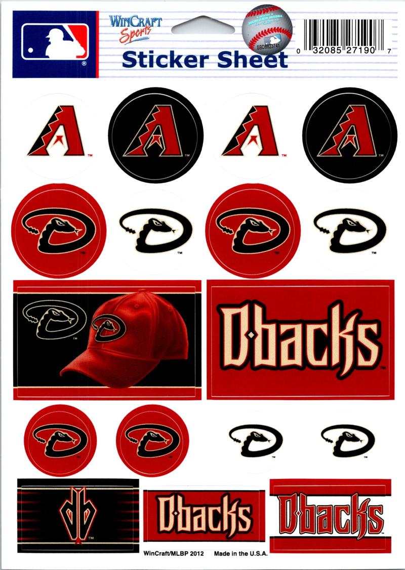 (HCW) Arizona Diamondbacks Vinyl Sticker Sheet 5"x7" Decals MLB Licensed Authentic