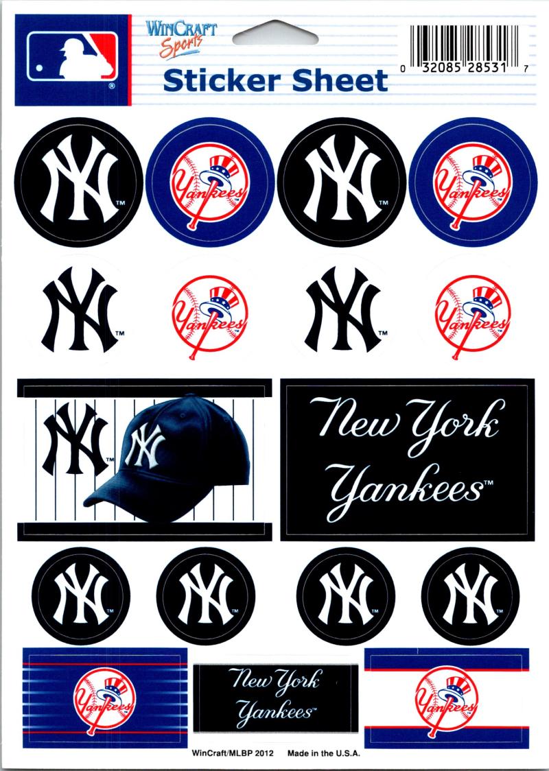 (HCW) New York Yankees Vinyl Sticker Sheet 5"x7" Decals MLB Licensed Authentic Image 1