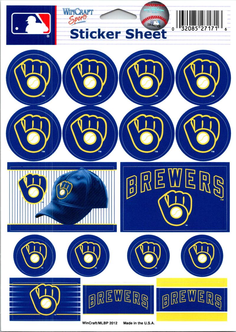 (HCW) Milwaukee Brewers Vinyl Sticker Sheet 5"x7" Decals MLB Licensed Authentic Image 1