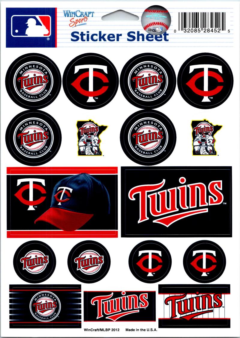 (HCW) Minnesota Twins Vinyl Sticker Sheet 5"x7" Decals MLB Licensed Authentic Image 1