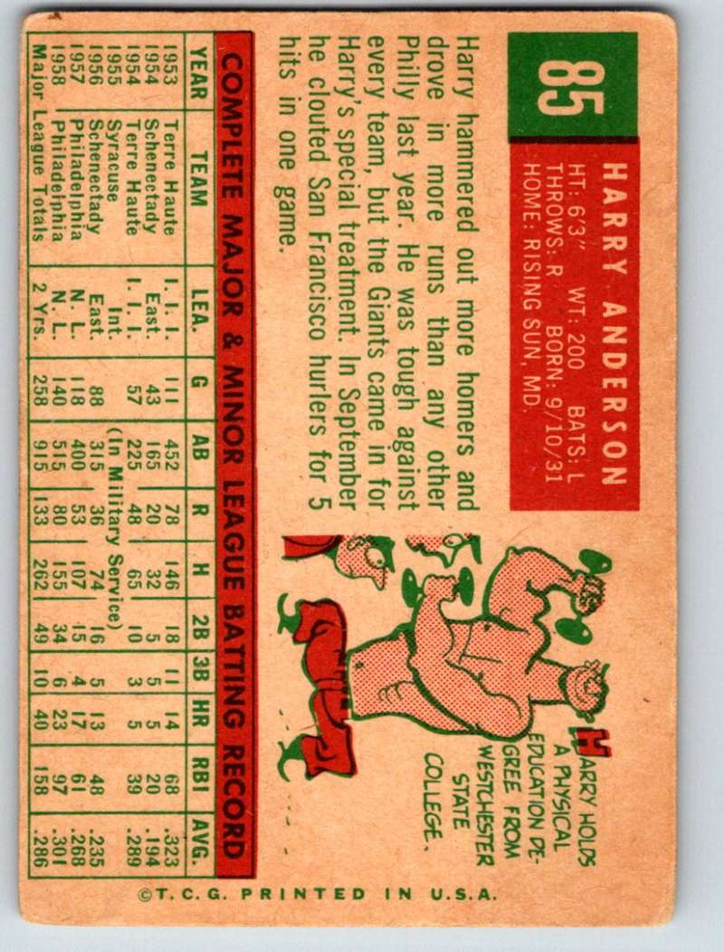 1959 Topps #85 Harry Anderson Phillies 3589 Image 2