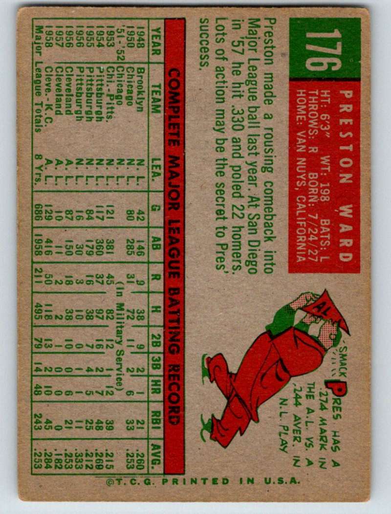 1959 Topps #176 Preston Ward Athletics 3611 Image 2