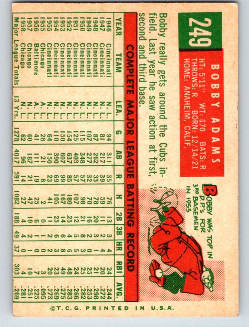 1959 Topps #249 Bobby Adams Cubs 3624