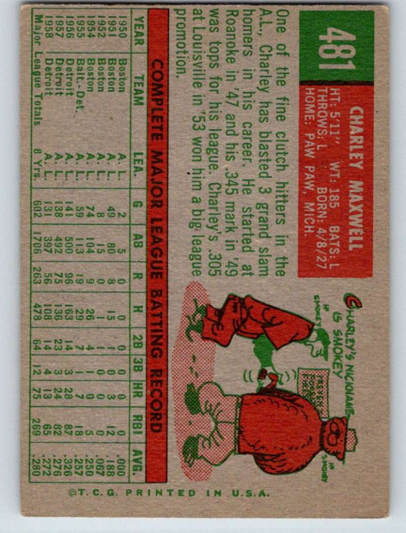 1959 Topps #481 Charlie Maxwell Tigers 3660