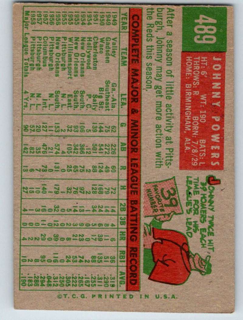 1959 Topps #489 John Powers Reds 3663 Image 2
