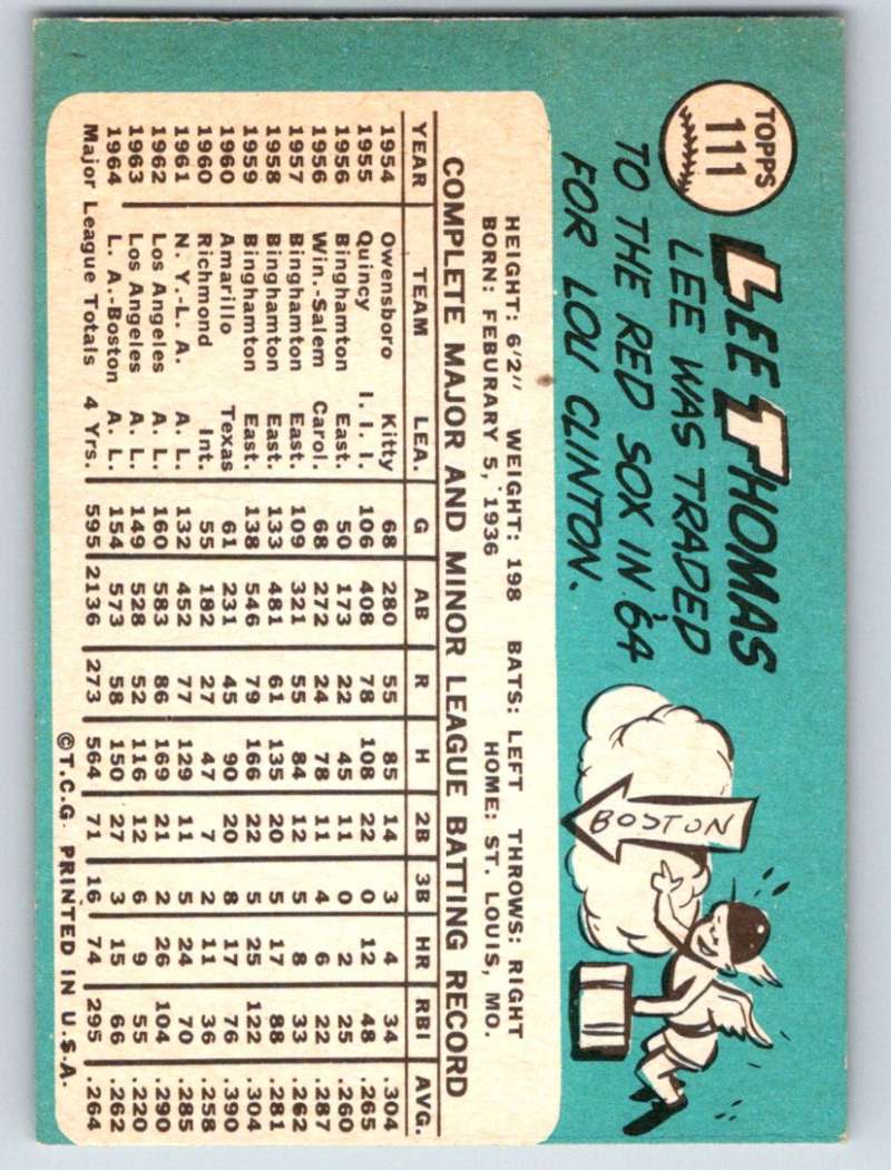 1965 Topps #111 Lee Thomas Red Sox Baseball NM 3678