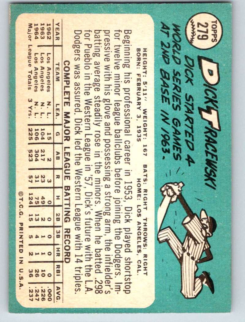 1965 Topps #279 Dick Tracewski Dodgers Baseball NM 3695