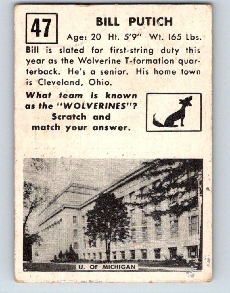 1951 Topps Magic #47 Bill Putich Football NFL Vintage Card 03758 Image 2