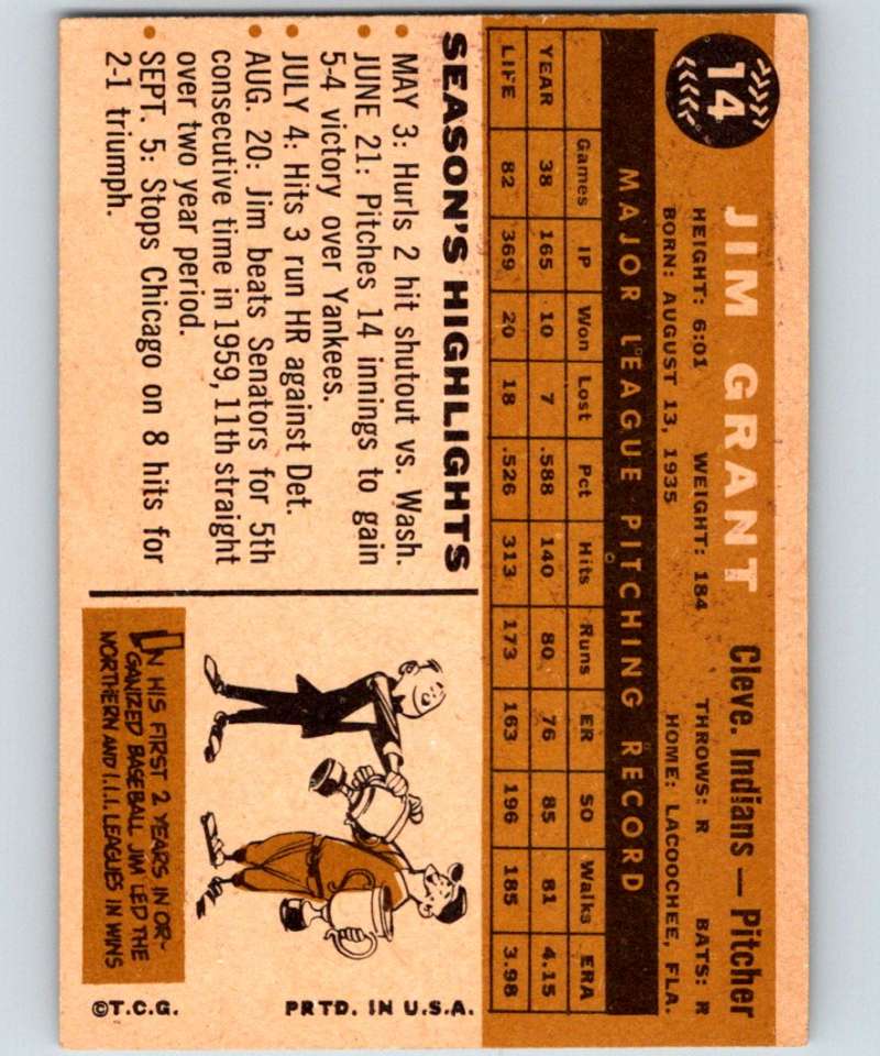 1960 Topps #14 Mudcat Grant Indians MLB Baseball 3806