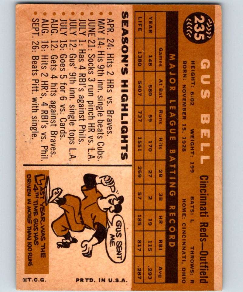 1960 Topps #235 Gus Bell Reds MLB Baseball 3857