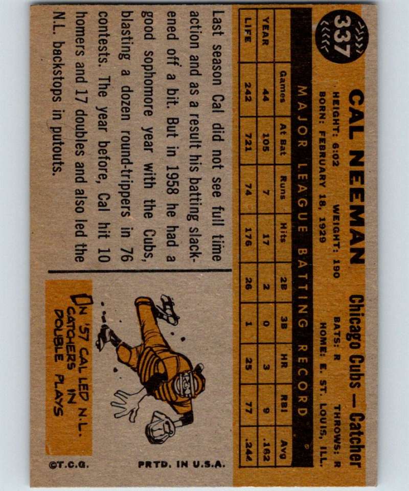 1960 Topps #337 Cal Neeman Cubs MLB Baseball 3882